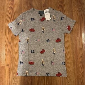Polo Country Boy's Short Crew T - Grey With Bears, Trucks, Flags, Size 6